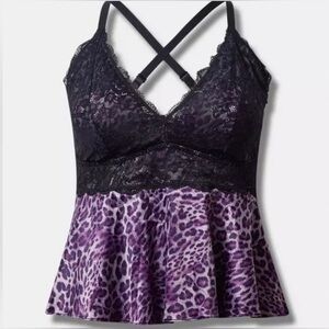 Torrid Purple Black Cheetah Lace Camisole Size 5X Padded Adjustable Straps
